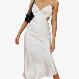 Women's Satin Midi Dress (Silk Cut Out, V Neck, Slip Tie Back, Formal Cocktail)